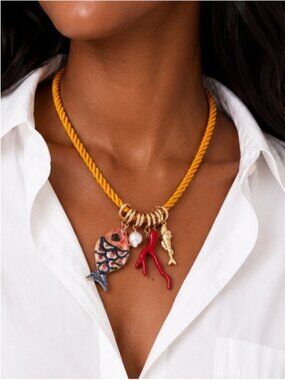 New! Coastal Colorful Yellow Cord Fish Coral Dopamine Necklace NWOT 5061